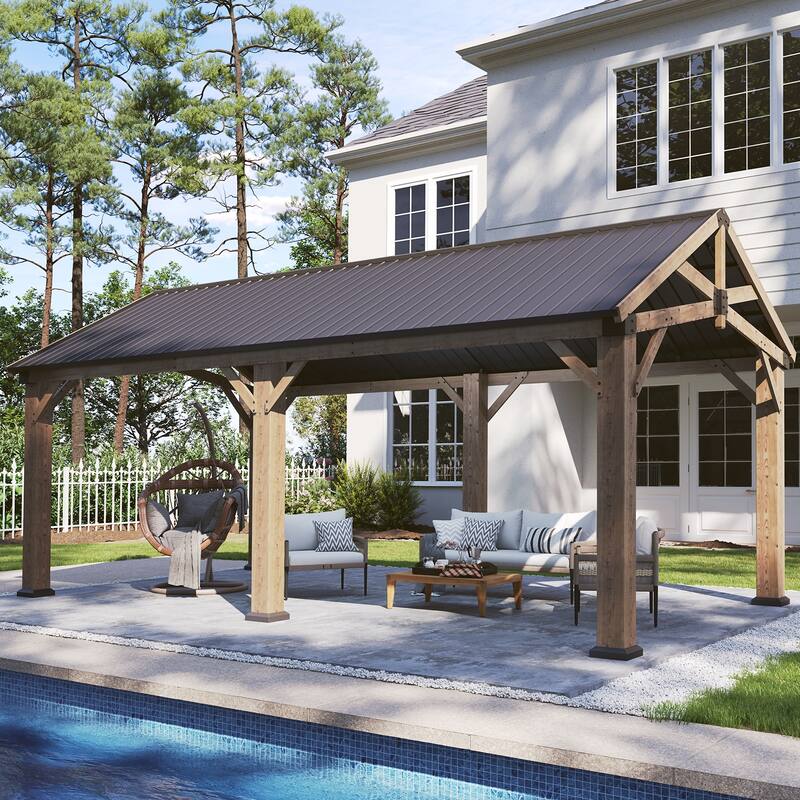 Outdoor Wood Gazebo with Galvanized Steel Gable Roof