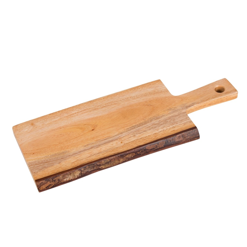 Creative Home Solid Mahogany Wood Charcuterie & Serving Board with One Side Natural Edge, 14" L x 5" W