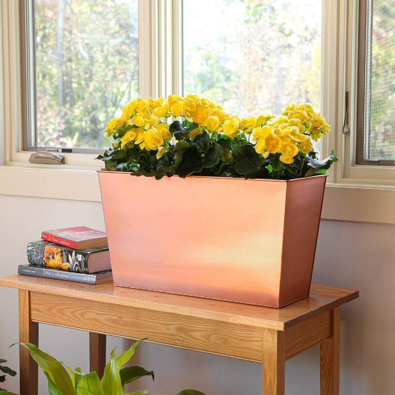 Achla Designs 22" W Rectangle Copper Plated Galvanized Steel Flower Box, Indoor Outdoor Use, Planter, Garden Accent