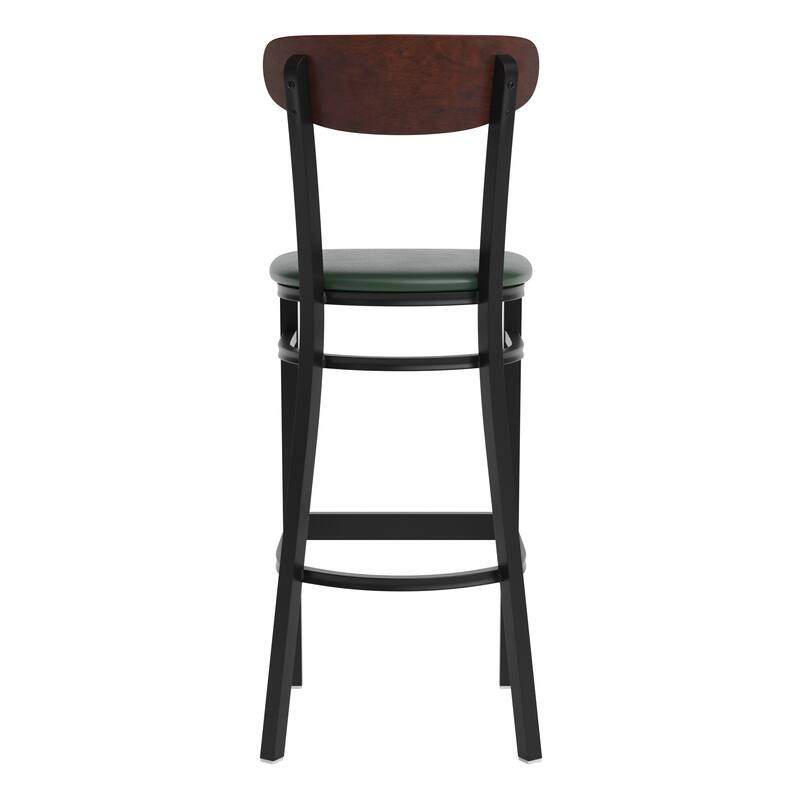 Commercial Metal Barstool with Wood Seat and Boomerang Back