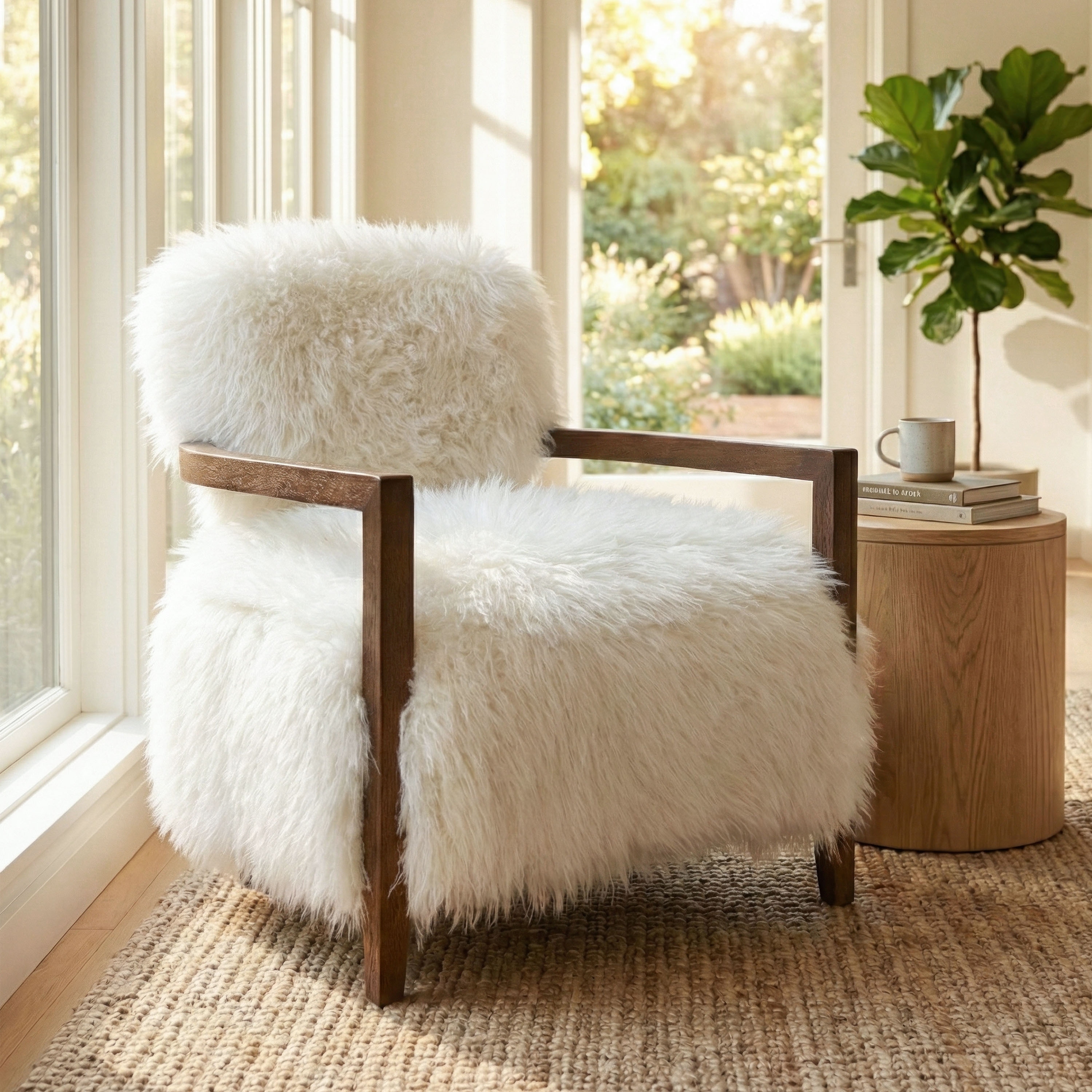 Furniture of America Lumir Modern Shaggy Faux Fur Lounge Arm Chair