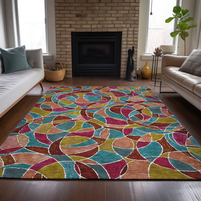 Machine Washable Indoor/Outdoor Casual Mosaic Chantille Rug