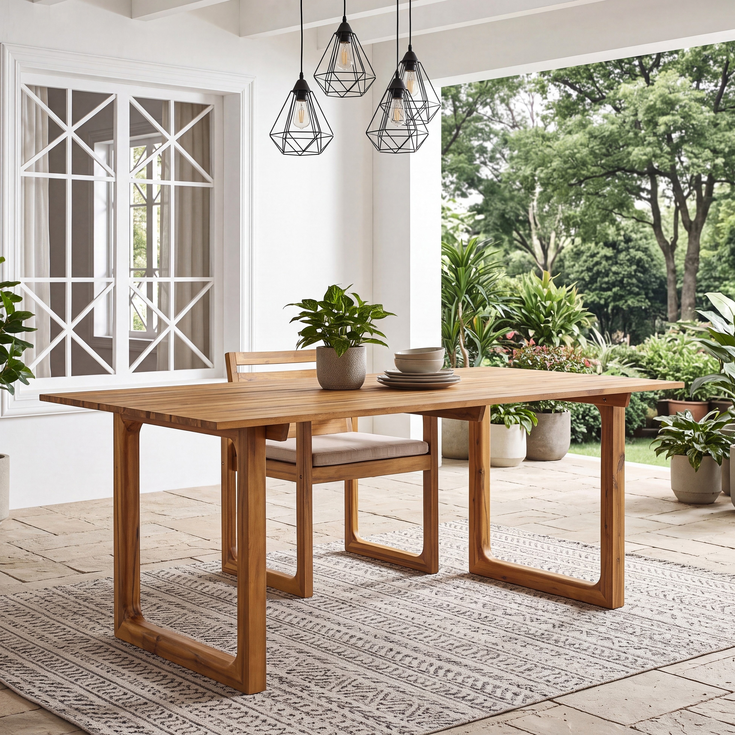 Christopher Knight Home - Mykonos Solid Acacia Wood Outdoor Dining Table with Slatted Tabletop and Square Sled Legs