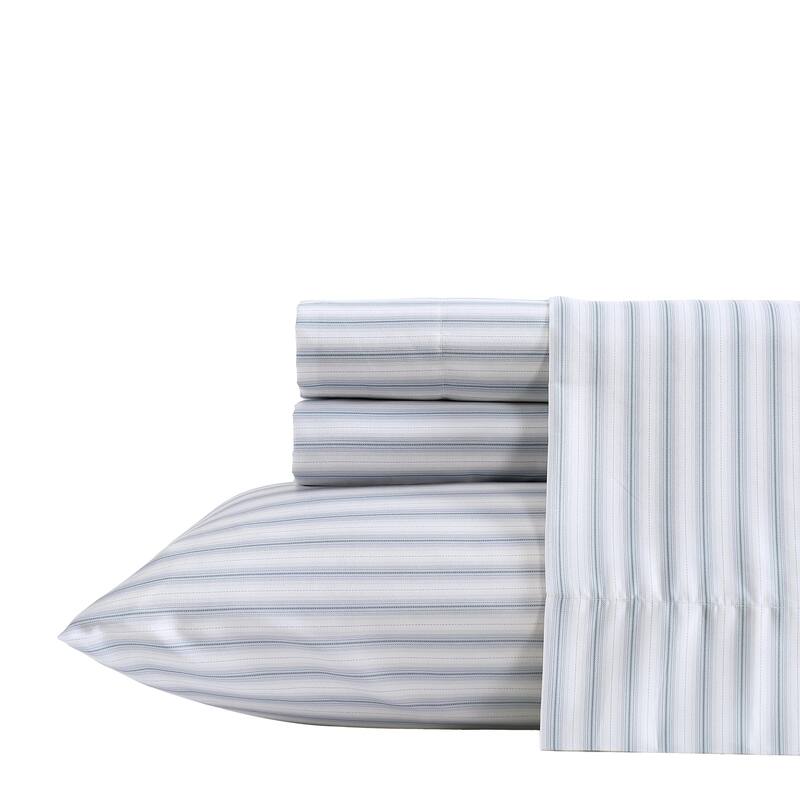 Kenneth Cole Printed 4 Piece Sheet Sets - Arrow Stripe Blue - Queen