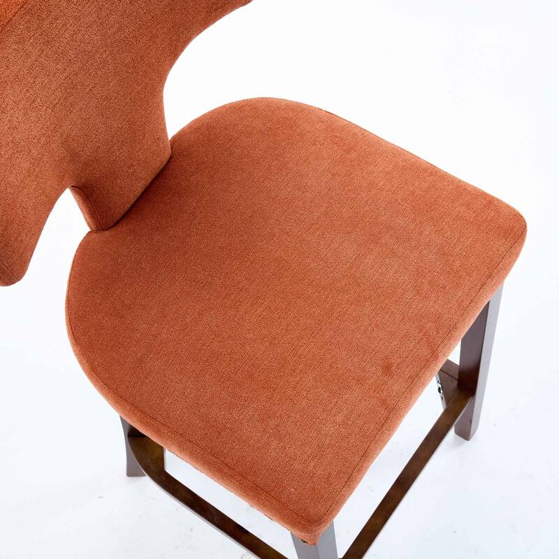 Linen Fabric Curved Backrest Counter Height Bar Stools Set of 2, Upholstered Kitchen Chairs with Nailhead Trim, Solid Wood Frame