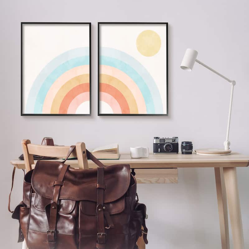 Stupell Bold Summer Sun Rainbow Soft Pastel Tones Kids 2pc Multi Piece Framed Wall Art Set