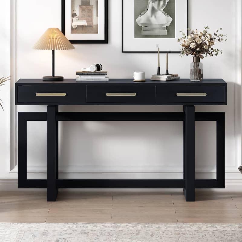 57" Modern Console Table with Three Drawers and Unique Leg Design for Entryway, Hallway, Living Room