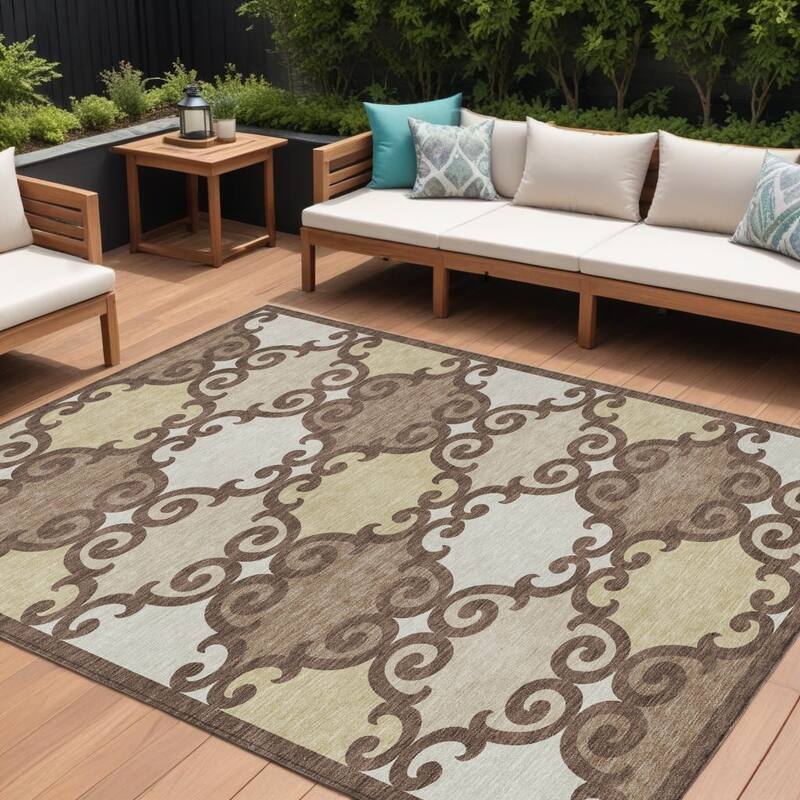 HomeRoots Trellis Transitional Rectangle Outdoor Rug - 10' X 14'