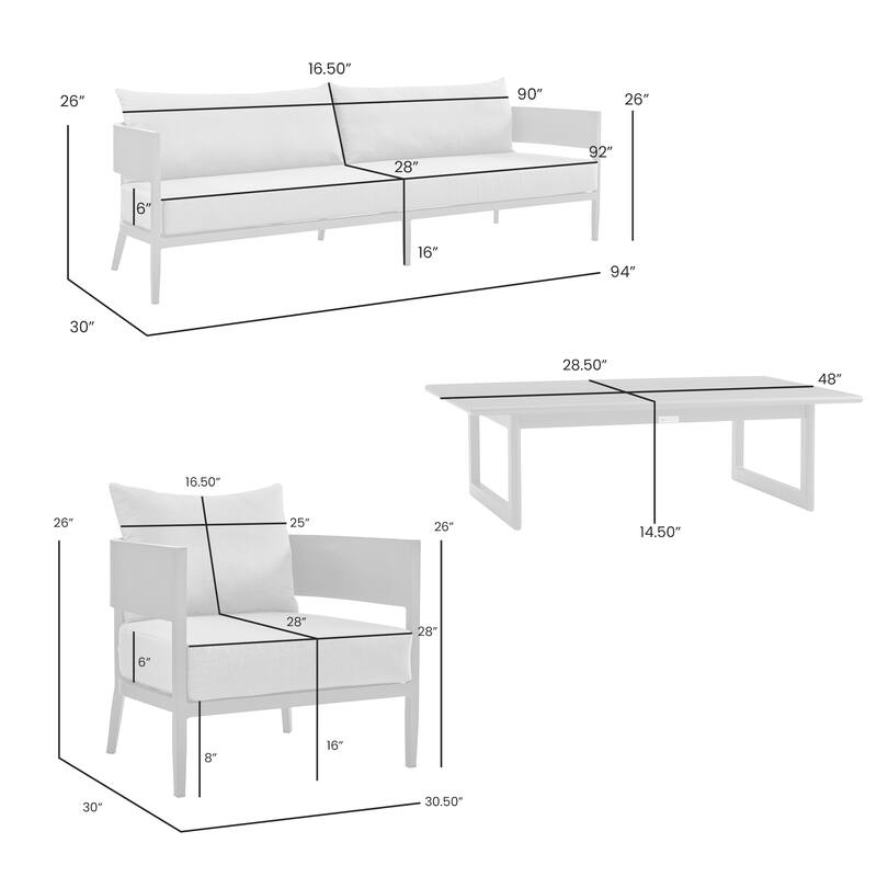 Argiope Dark Gray Aluminum Outdoor Patio 4 Piece Deep Seating Sofa Set with Gray Cushions