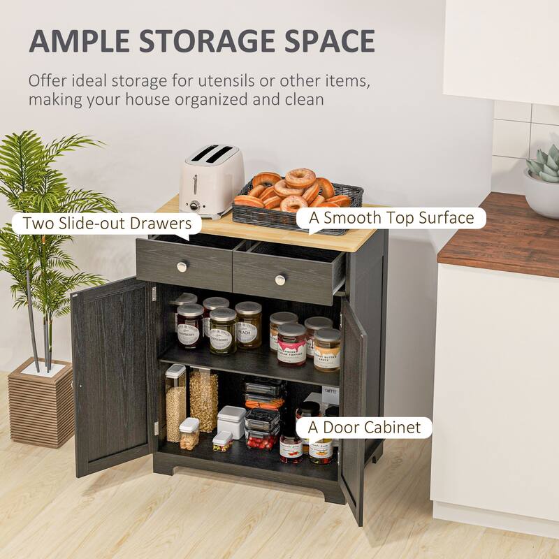 Modern Storage Cabinet with Solid Wood Countertop, 2 Drawers and Adjustable Shelf