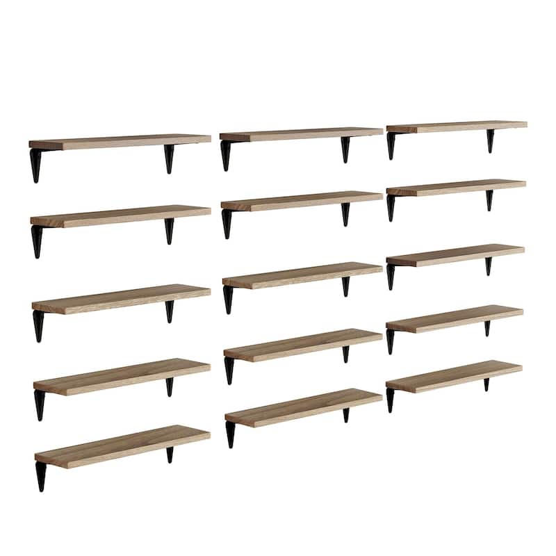 Wallniture Arras 17x4.5" Floating Bookshelves, Hanging Shelves for Living Room, Farmhouse Decor, Custom Finish and Piece Options - 15 Pieces Burnt