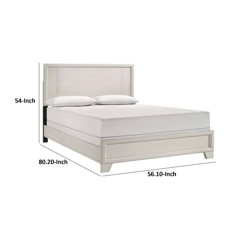 Charie Full Bed with Panel-Style Headboard, Tapered Legs, White Wood