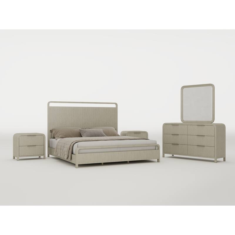 Roundhill Furniture Tavari 5-Piece Bedroom Set with Panel Bed, Dresser, Mirror, and Two Nightstands in Light Gray