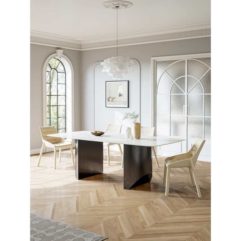 Lesly White 62.99 in. With Black Pedestal Dining Table (6 Seats) - 62.99"D×31.49"W×29.52"H