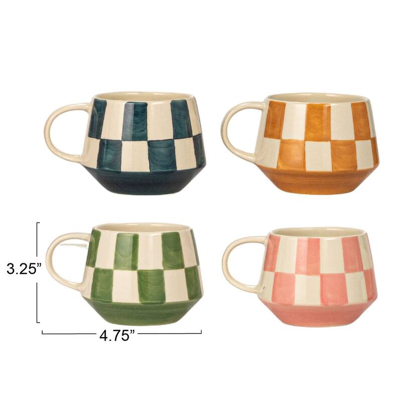 Stoneware Mug Set with Checkered Patterns - 4.8"L x 3.4"W x 3.3"H