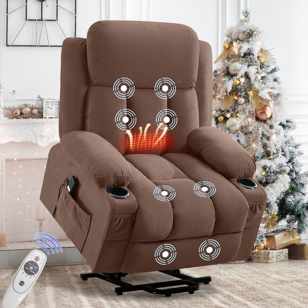 Power Lift Recliner with Heat & Massage USB Side Pockets for Elderly