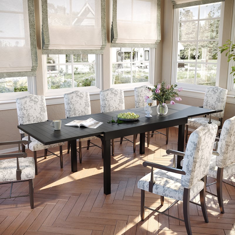 Outdoor Aluminum Expandable Patio Dining Table Adjustable Extension Leaf for 6/8/10 Person