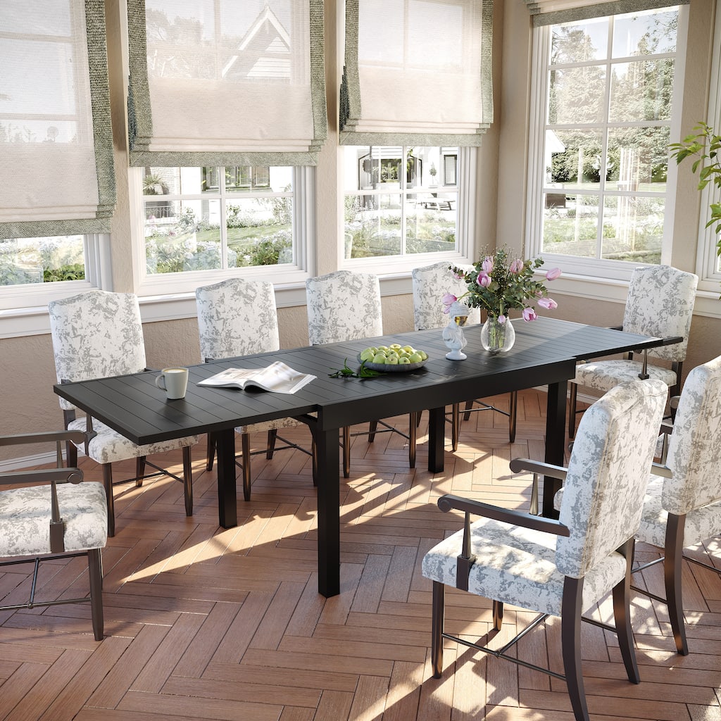 Outdoor Expandable Aluminum Dining Table with Leaf Extension