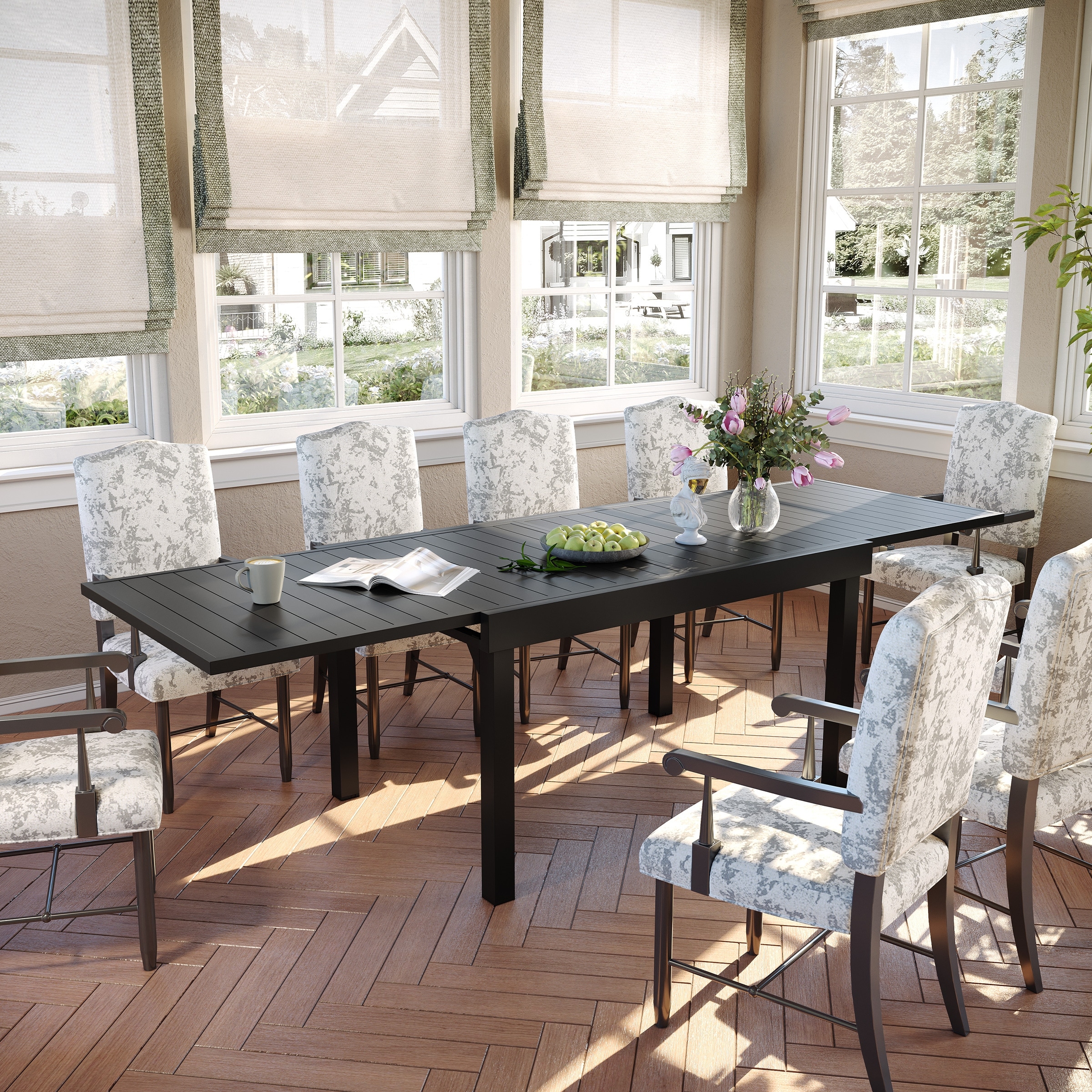 Outdoor Expandable Aluminum Dining Table with Leaf Extension