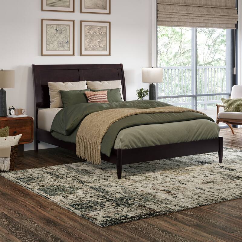 Valencia Solid Wood Low Profile Sleigh Platform Bed - Espresso - Full