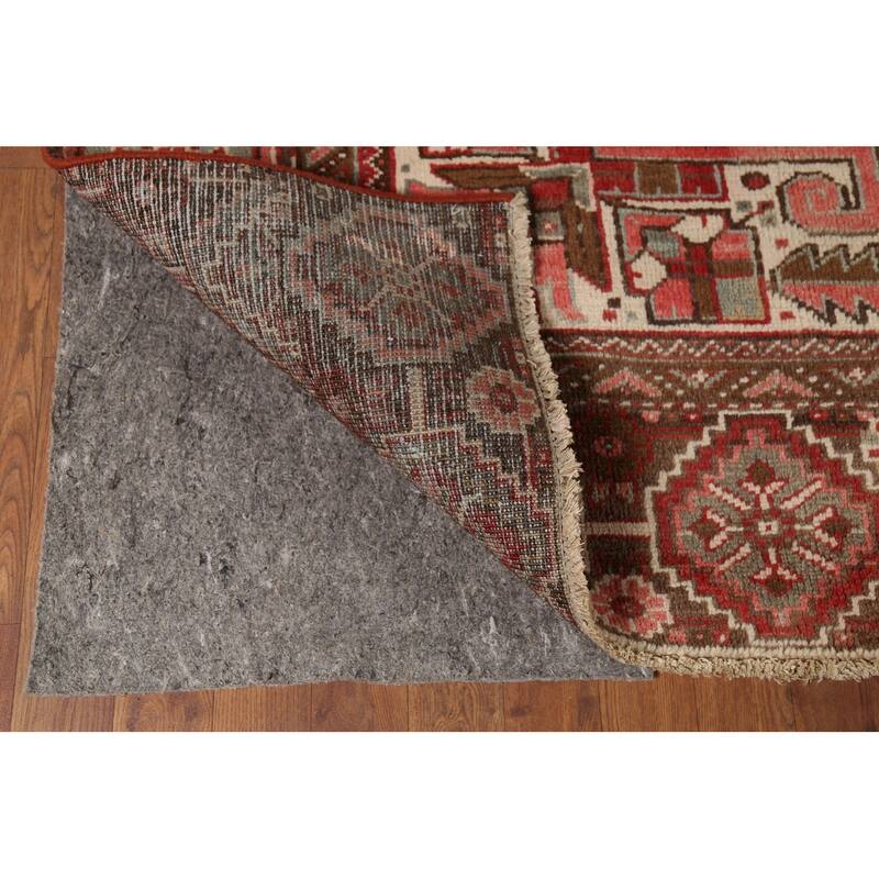 Red Geometric Heriz Persian Vintage Rug Handmade Oriental Wool Carpet - 9'10"x 13'3"