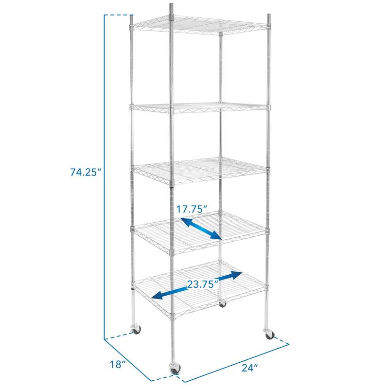 Mount-It! 5 Tier Wire Shelving with Wheels | Kitchen Storage