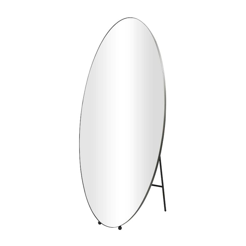 Silver Metal Oval Freestanding Room Floor Mirror with Ball Feet