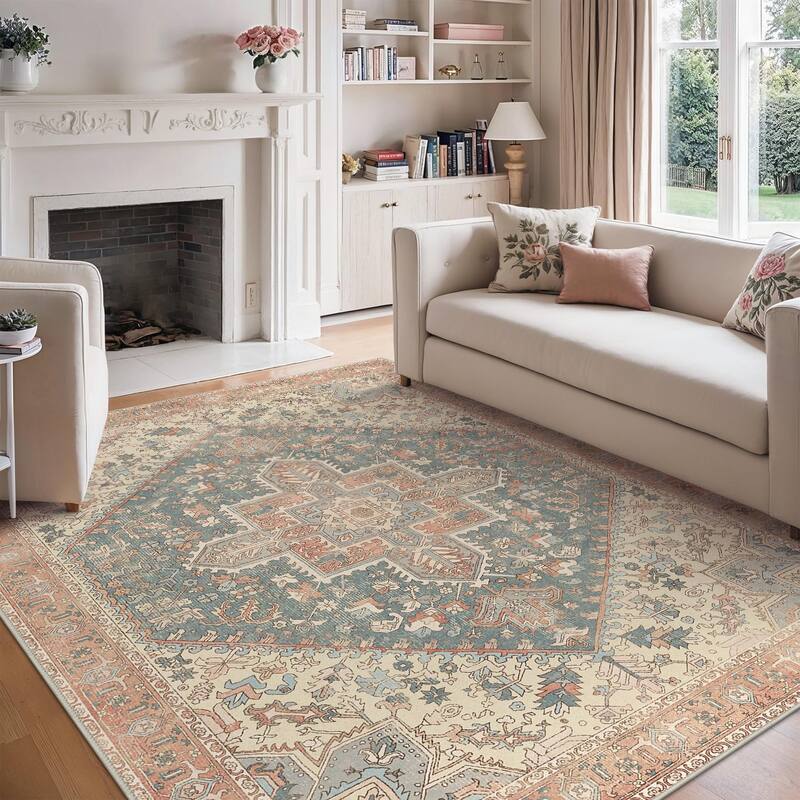 Mcow Vintage Boho Distressed Chenille Low-Pile Area Rug - Pink - 6' x 9' - Rectangle