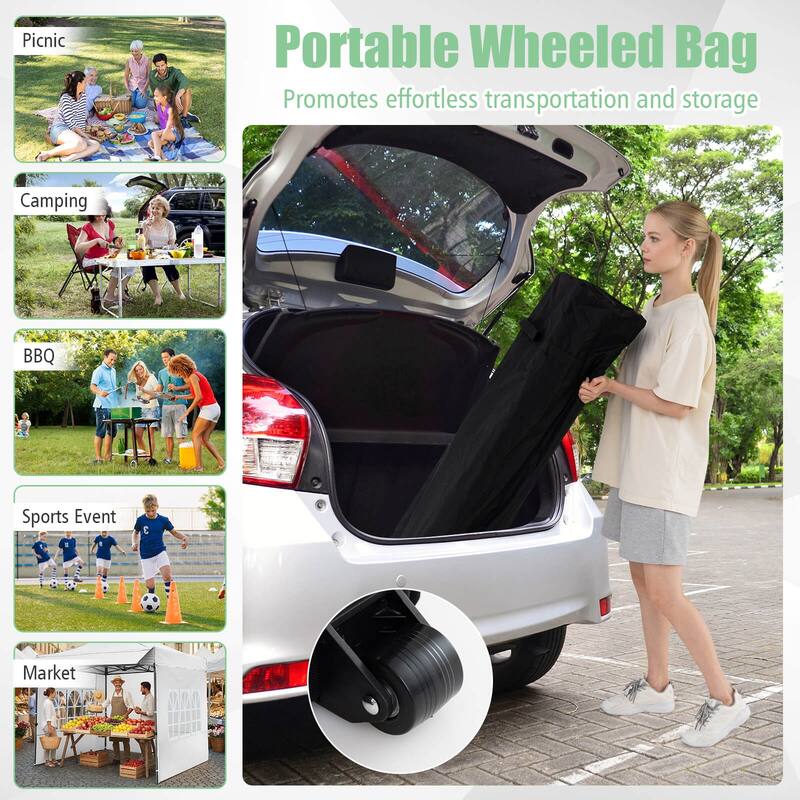 Costway 10 x 10 FT Pop up Canopy Tent with Sidewalls & Awning, Wheeled - See Details