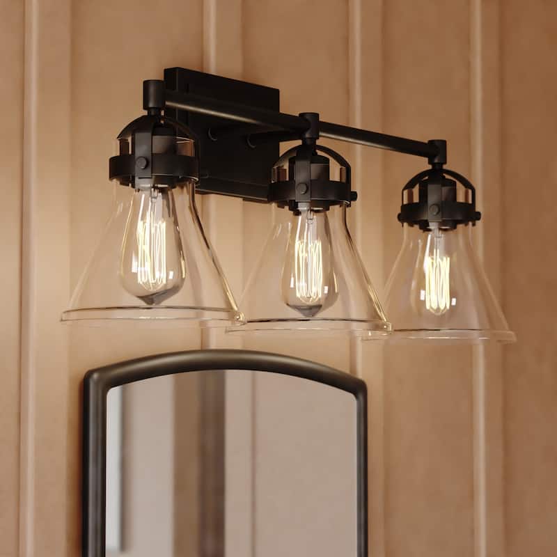 Mason Farmhouse Black Bathroom Vanity Light Fixture Clear Glass - Charcoal Black - 23-in W x 10.25-in H x 8-in D
