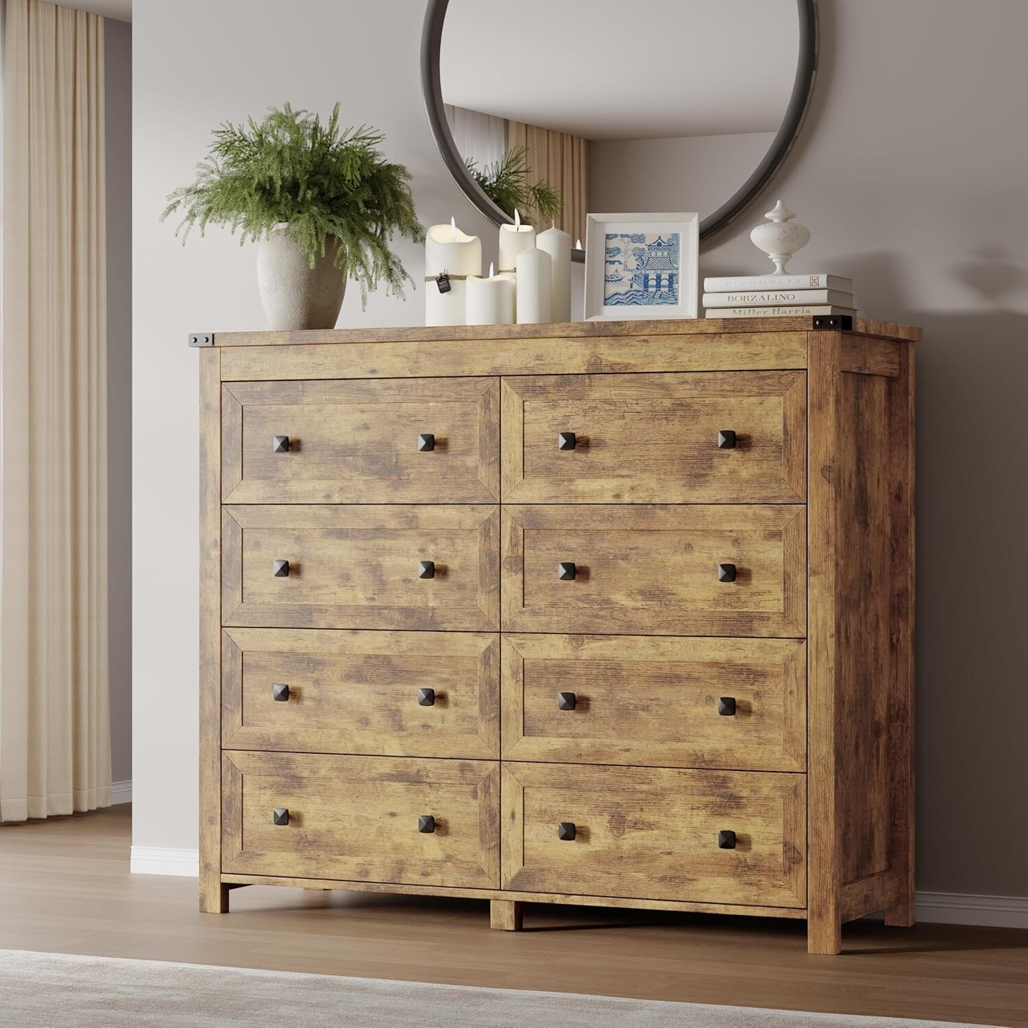 Modern 8-Drawer Tall Dresser with Metal Handles, Wooden Storage Chest for Bedroom, Living Room, Hallway