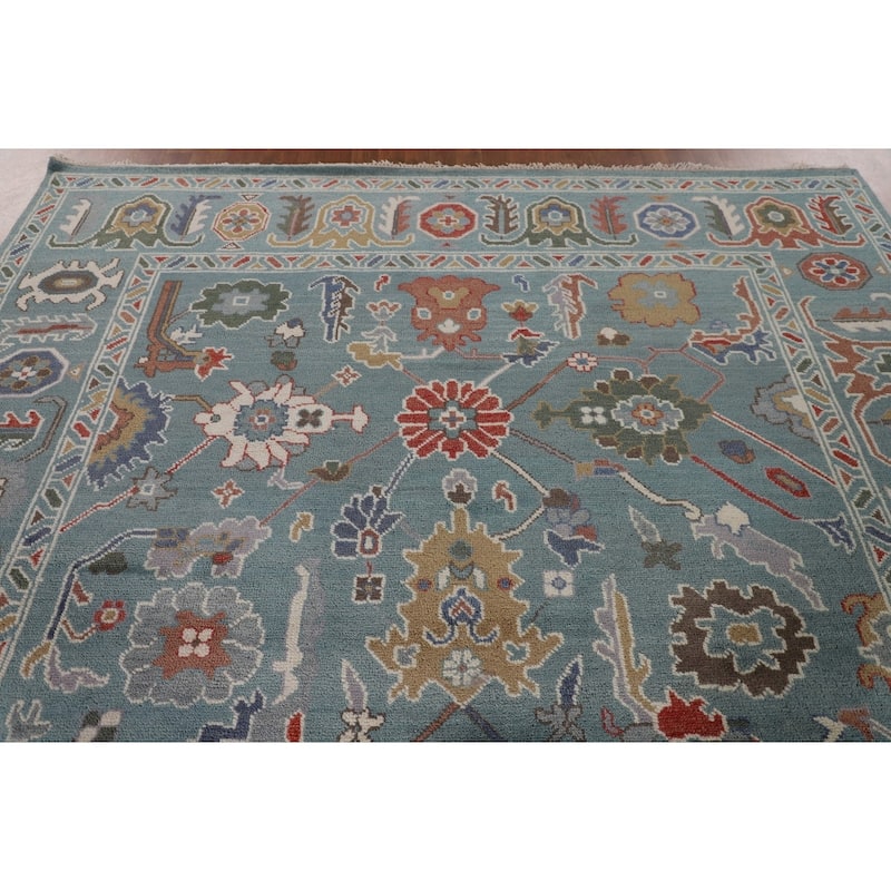 Floral Blue Oushak Oriental Area Rug Hand-Knotted Wool Carpet - 8'1"x 9'11"