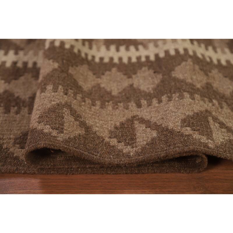 Hand Woven Oriental 100% Wool Carpet Southwestern Geometric Brown Kilim Area Rug - 10' 0'' X 6' 7''