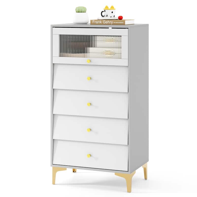Gymax 4 Drawer Dresser 44.5'' Tall Dresser Chest of Drawers w/Flip-up