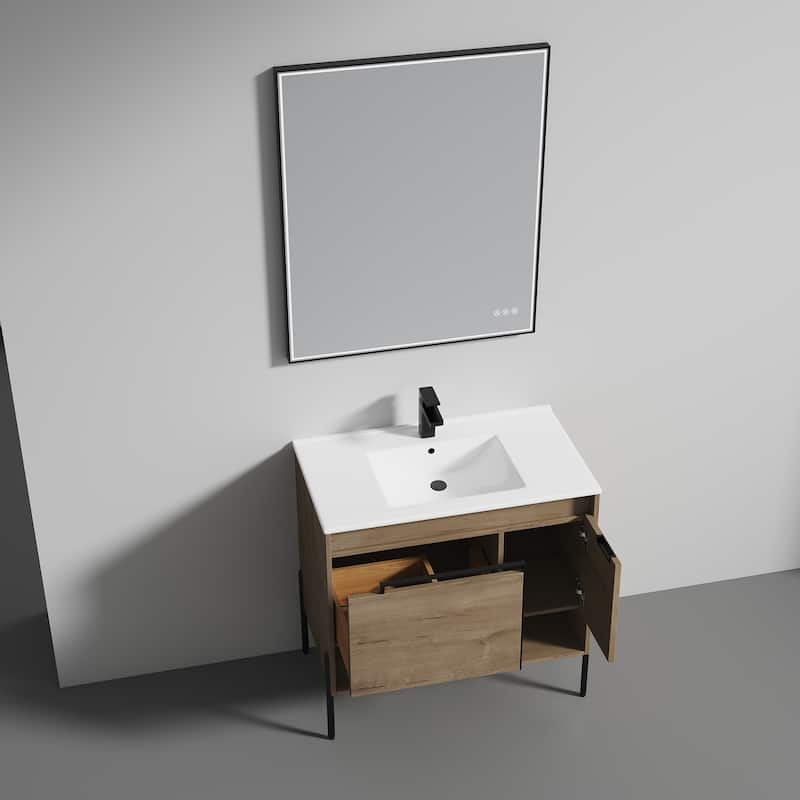 Freestanding Bathroom Vanity Set with Open Shelf & Topmounted Sink