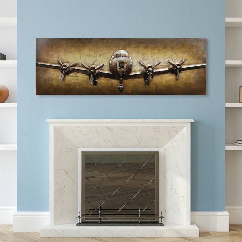 "Airplane" Mixed Media Iron Hand Painted Dimensional Wall Art Sculpture