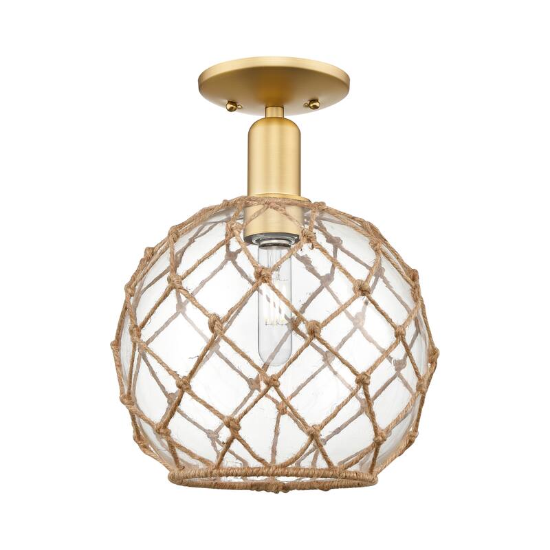 Innovations Lighting Endless Possibilities Arcadia - Farmhouse Rope - 1 Light 10" Semi-Flush Mount - Clear Glass with Brown Rope/Satin Gold