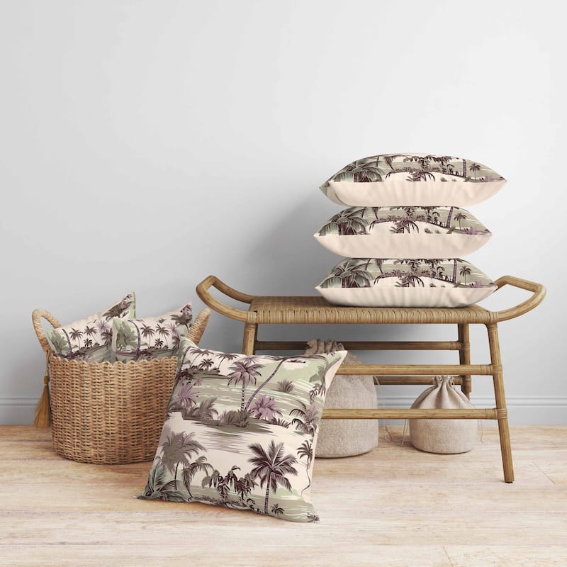 Tropical Beach Faux Suede Reversible Throw Pillow Pink and Olive