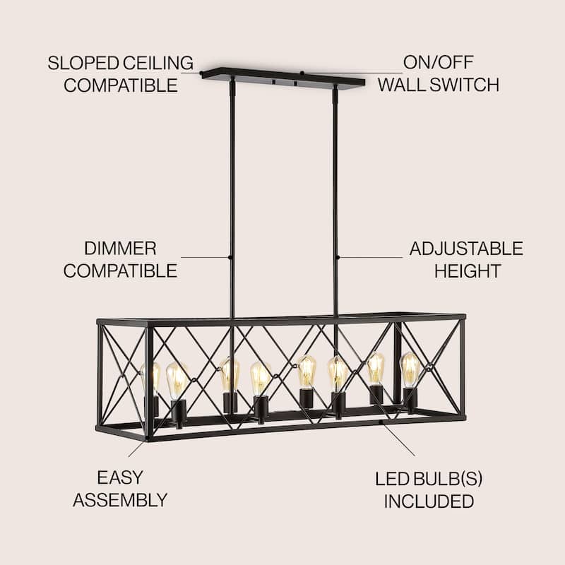 Ferme 30" 5-Light Adjustable Iron Farmhouse Industrial LED Dimmable Pendant, Oil Rubbed Bronze by JONATHAN Y