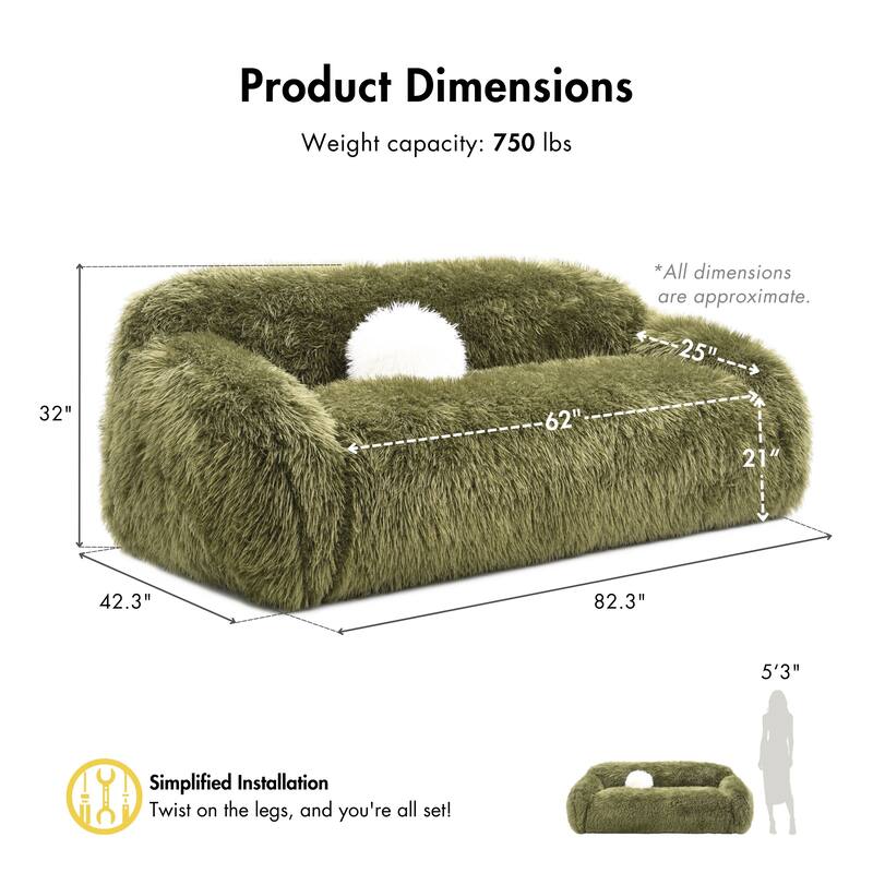 Furniture of America Cynra Modern 82-inch Faux Fur Sofa with Ball Pillow