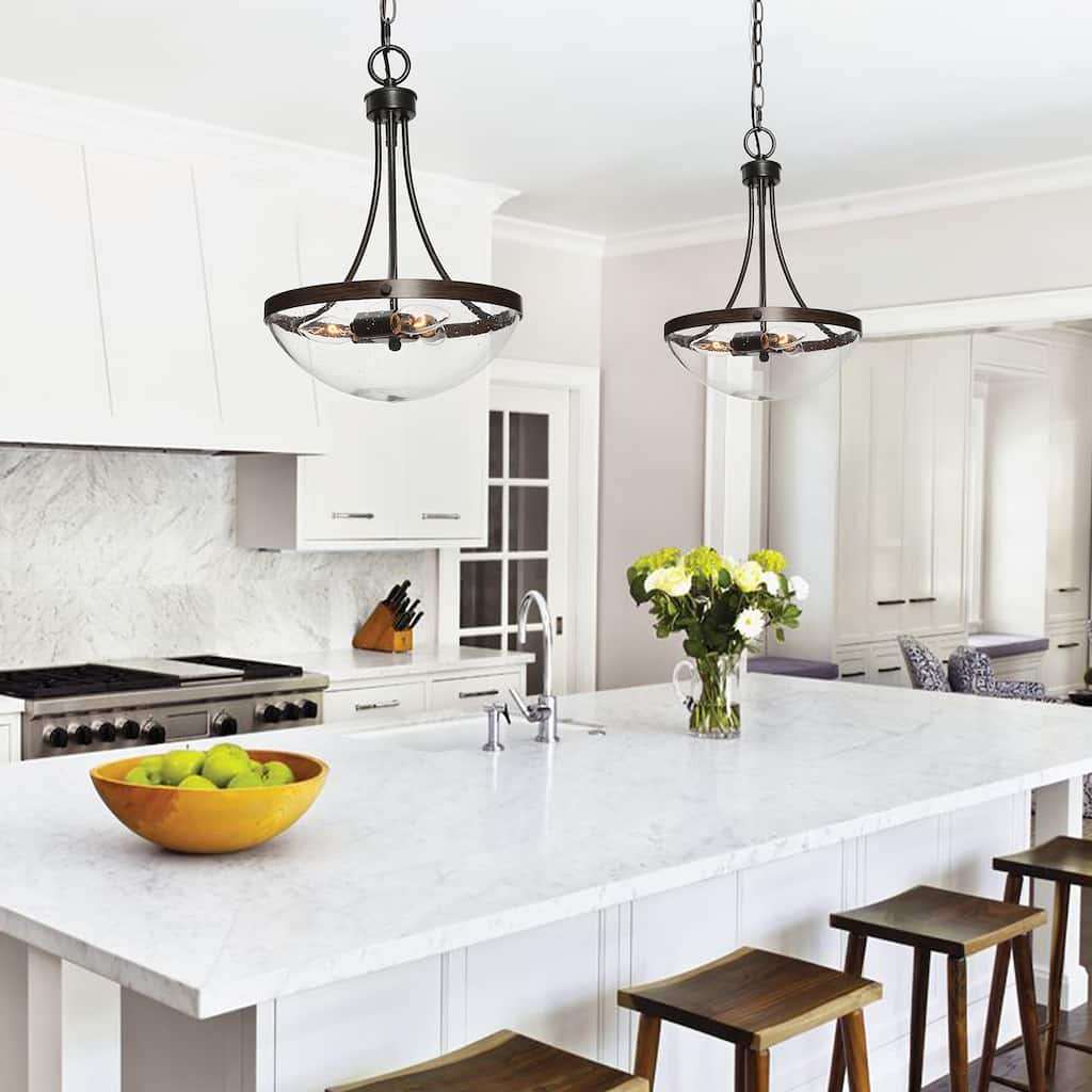 Modern Farmhouse 3-Light Glass Chandelier Island Pendant for Kitchen Island Breakfast Nook - D12'' x H75.5''