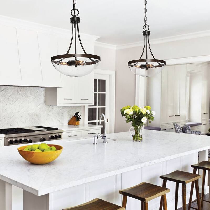 Modern Farmhouse 3-Light Glass Chandelier Island Pendant Lights - D12'' x H75.5''