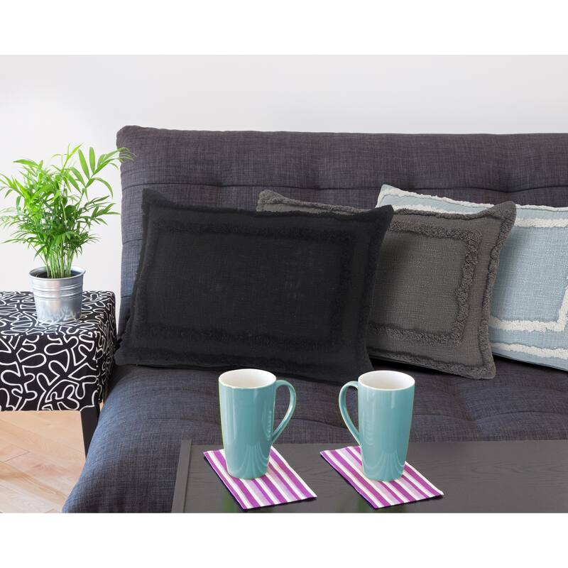 Sevita Modern Tufted Solid Black Throw Pillow - 16" x 24" - Polyester