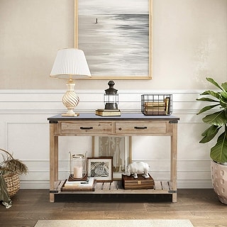 Rustic Natural Wood 2-Drawer 1-Shelf Entry and Console Table - 47.37" W ...
