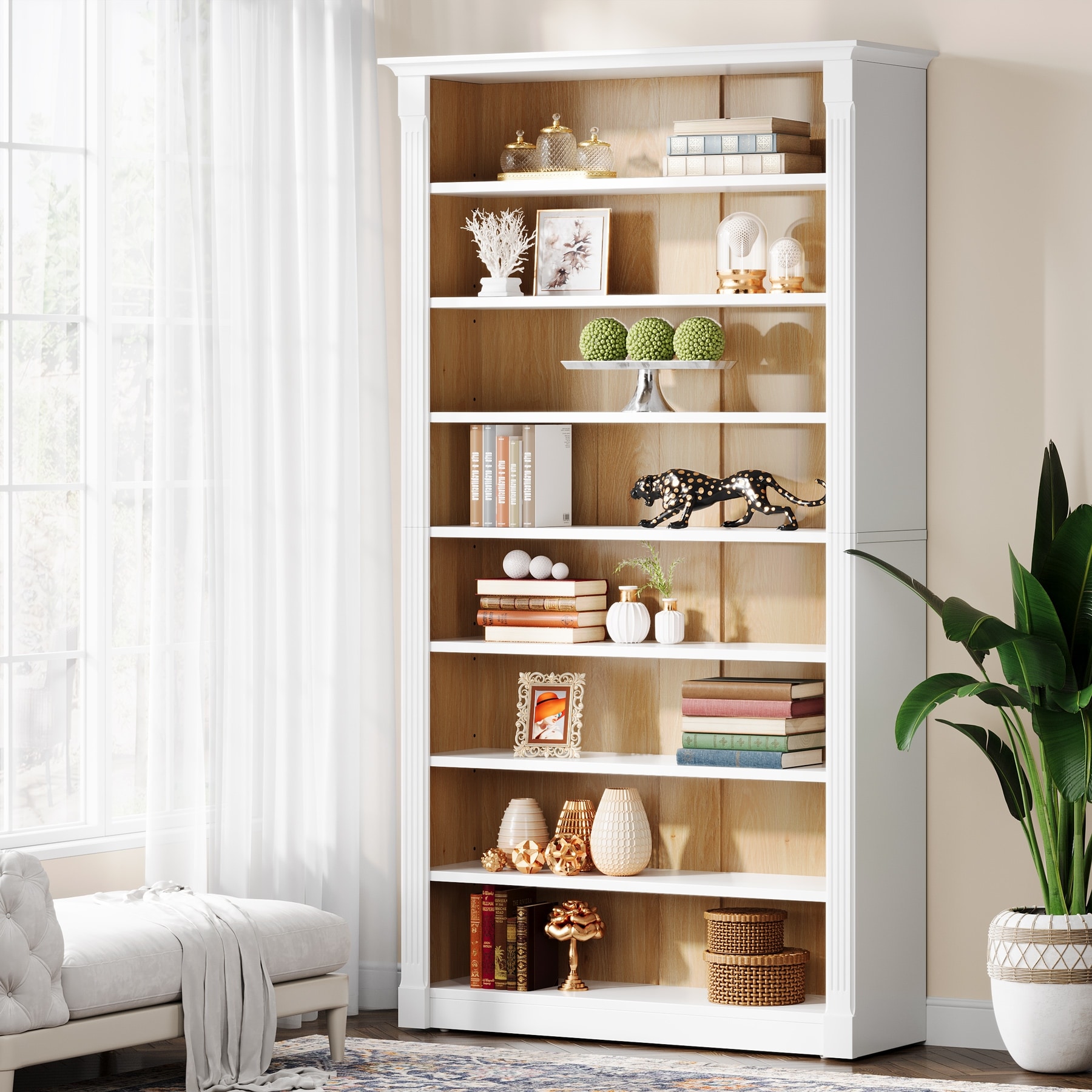 70.9-Inch Tall Bookcase, Modern 8-Tier Bookshelf with Adjustable Shelves, Freestanding Display Shelf, White