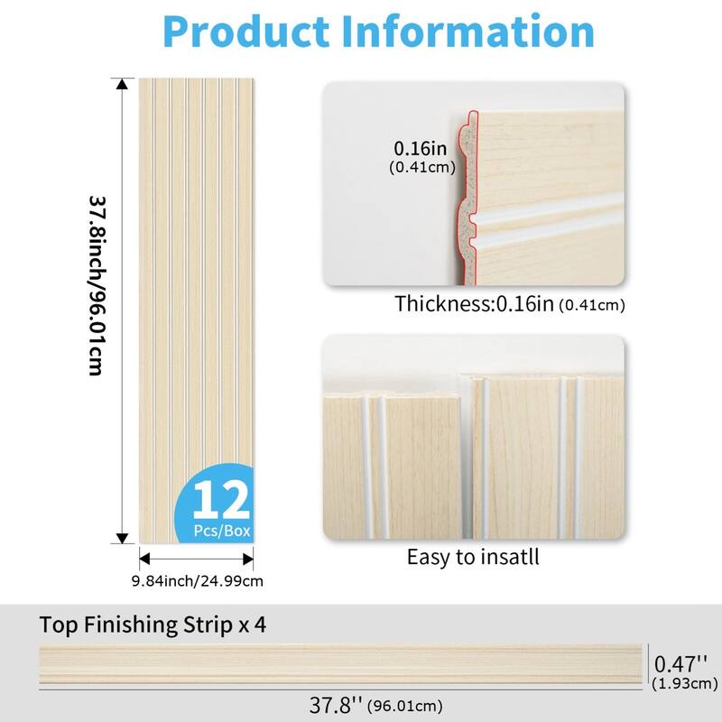 Art3d Decorative PS Wall Panel Kit with Trim, 12 Panels & 4 Edge Strips - N/A