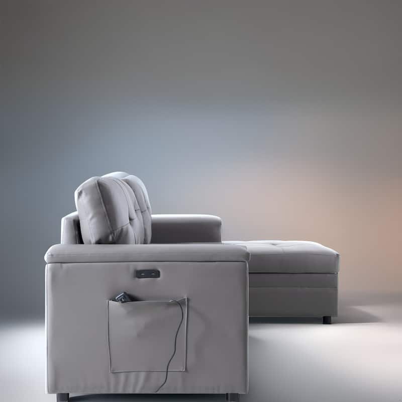 Convertible L-Shaped Sectional Sleeper Sofa with USB & Pull-Out Bed