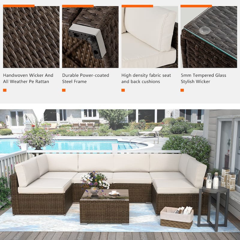 COSIEST 7-piece Outdoor Patio Furniture Wicker Sectional Sofa Set