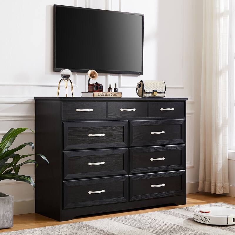 9 Drawer Long Dresser With Antique Handles