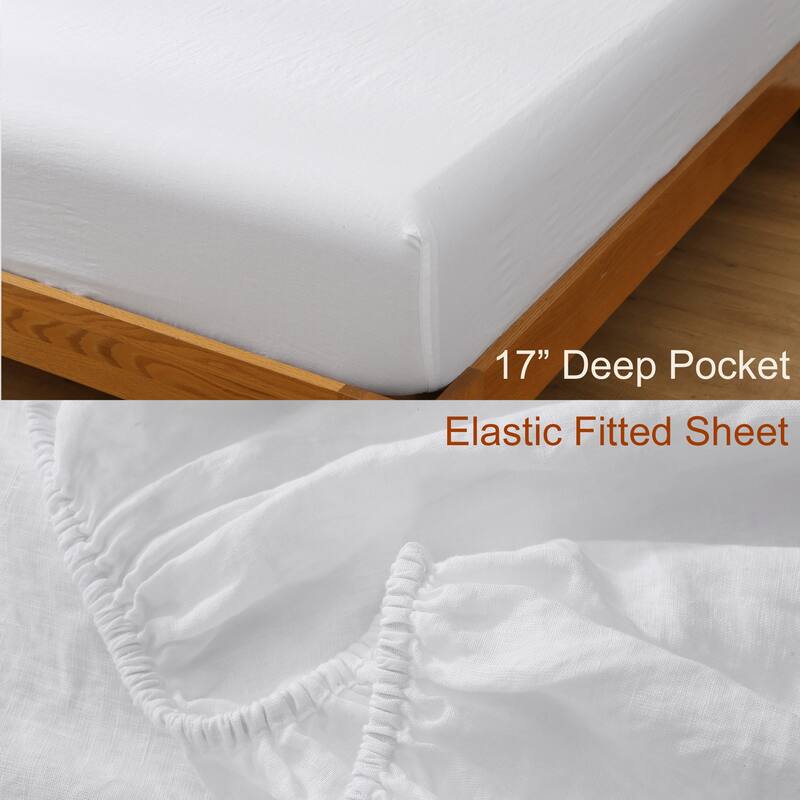 Highland Feather 100% French Linen Sheet Set - 1 Flat Sheet & 1 Fitted Sheet & 2 Pillowcases - Classic Luxury (165gsm)